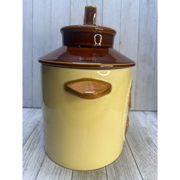 Vtg Pot Belly Stove Design Ceramic Cookie Jar Cannister with Brown Lid 9" Tall - Picture 2 of 10